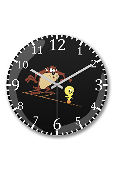 BASKI DÜNYASI ساعة حائط لوني تويتي سوداديرا كون جورو من الزجاج الحقيقي المنحني