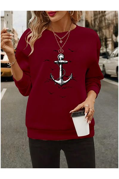 Bay Şapkacı Silky Women's Long Sleeve Crew Neck Patterned Viscose Two Thread Blouse