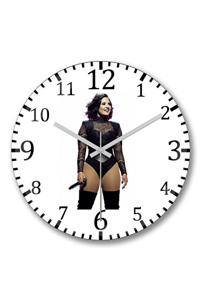 BASKI DÜNYASI Demi Lovato Show Wall Clock Curved Real Glass