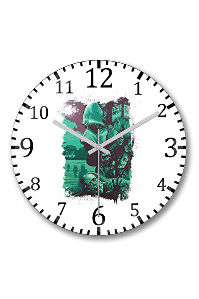 BASKI DÜNYASI ساعة حائط توضيحية للمشي الميت من الزجاج الحقيقي المنحني