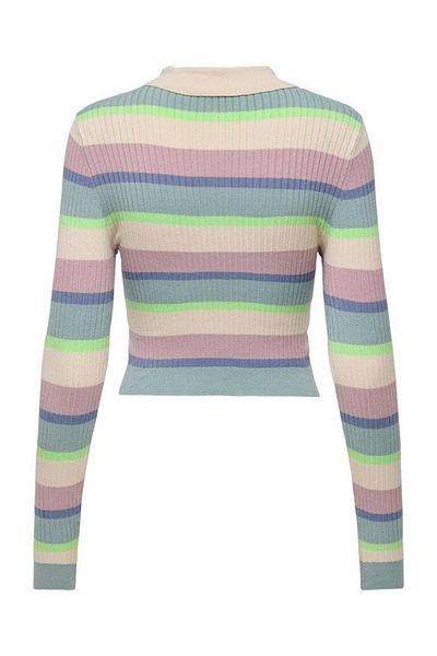 ONLY Onlkarol Ls Crop Rib Button Polo Cc Knt Pulover pentru femei 15340979 Dungi: gri M/paradise G/violet I