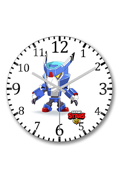 BASKI DÜNYASI ساعة حائط Brawl Stars Mecha Crow من الزجاج الحقيقي المنحني