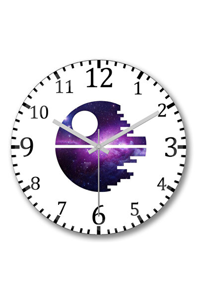 BASKI DÜNYASI ساعة حائط نجمة الموت من الزجاج الحقيقي المنحني