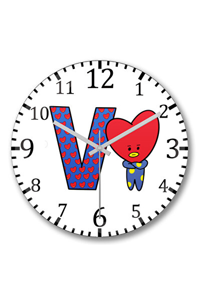 BASKI DÜNYASI Bts Meets Bt21 V ساعة حائط من الزجاج الحقيقي المنحني