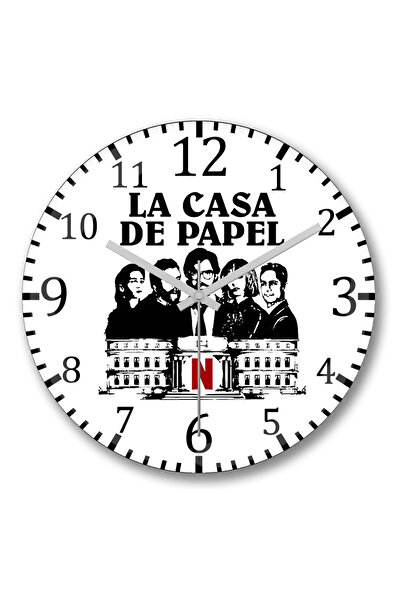 BASKI DÜNYASI ساعة حائط La Casa de Papel Netflix من الزجاج الحقيقي المنحني