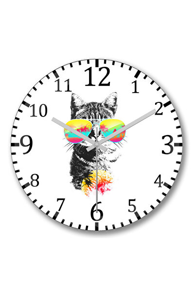 BASKI DÜNYASI ساعة حائط Cat2 من الزجاج الحقيقي المنحني