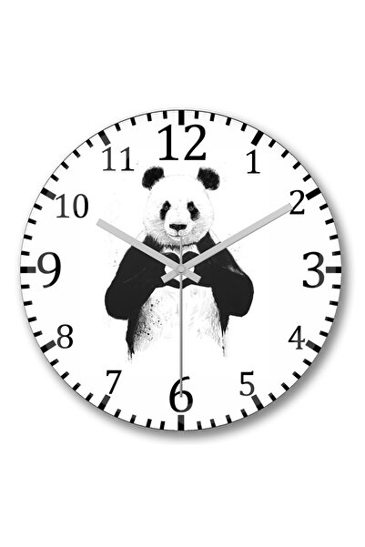 BASKI DÜNYASI ساعة حائط Panda1 من الزجاج الحقيقي المنحني