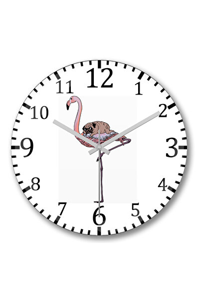 BASKI DÜNYASI ساعة حائط فلامينجو بوج دوج من الزجاج الحقيقي المنحني