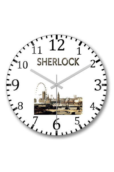 BASKI DÜNYASI ساعة حائط Sherlock2 من الزجاج الحقيقي المنحني