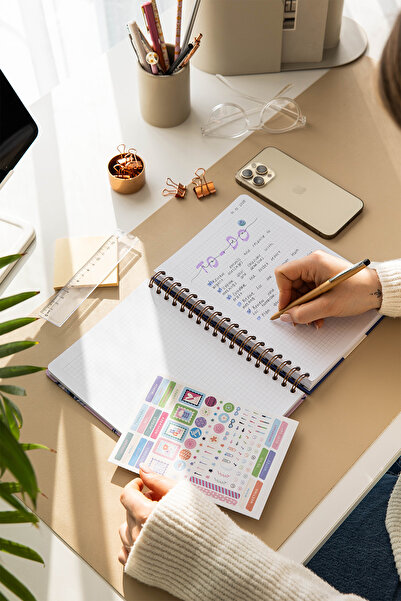 PAPERORA 17x24 Spiralli Lastikli Sert Kapak Kareli Not Defteri Mavi Yıldız