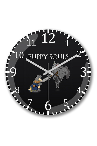 BASKI DÜNYASI ساعة حائط Puppy Souls من الزجاج الحقيقي المنحني