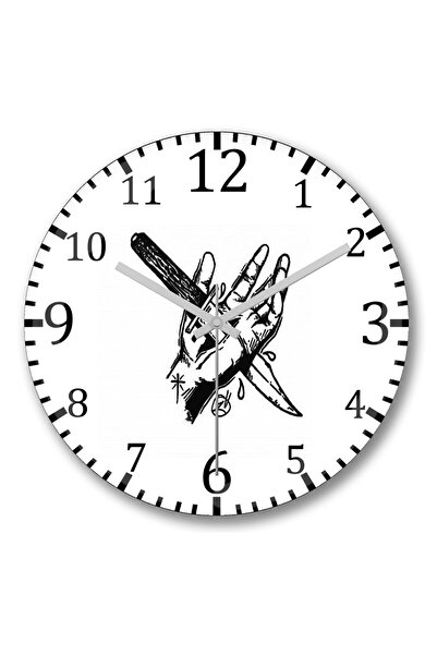 BASKI DÜNYASI Ceas de perete cu cuțit în mână din sticlă autentică bombată