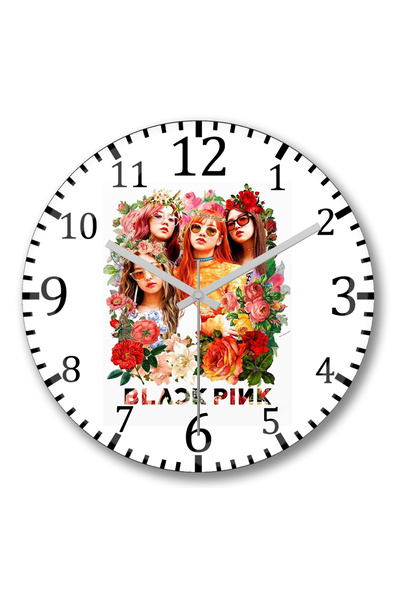 BASKI DÜNYASI Blackpink Kpop Wall Clock Curved Real Glass among Flowers
