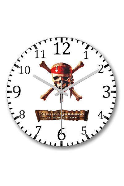 BASKI DÜNYASI ساعة حائط قراصنة الكاريبي من الزجاج الحقيقي المنحني