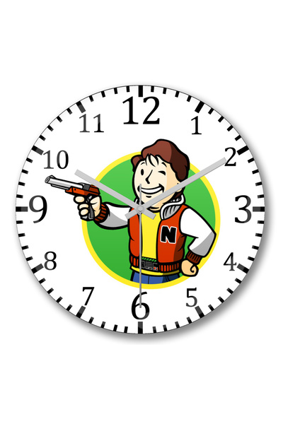 BASKI DÜNYASI Ceas de perete Fallout Fan Boy din sticlă autentică bombată