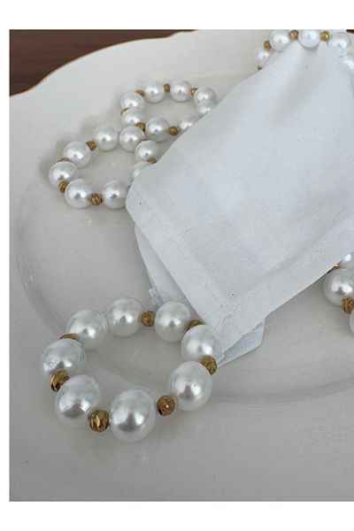 Menar Tasarım Tableware Elegance and Elegance 6 Pieces Design Pearled Napkin Ring Set of 6 Napkin Rings
