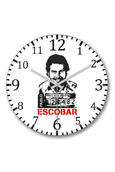 BASKI DÜNYASI ساعة حائط بابلو إسكوبار من الزجاج الحقيقي المنحني