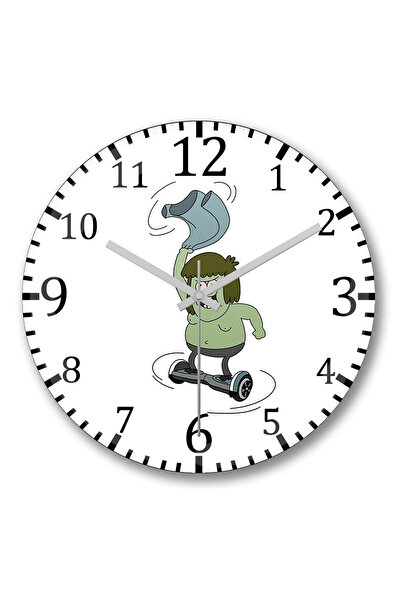 BASKI DÜNYASI Ceas de perete Regular Show Muscle Man care se rotește pe un hoverboard, din sticlă autentică bombată