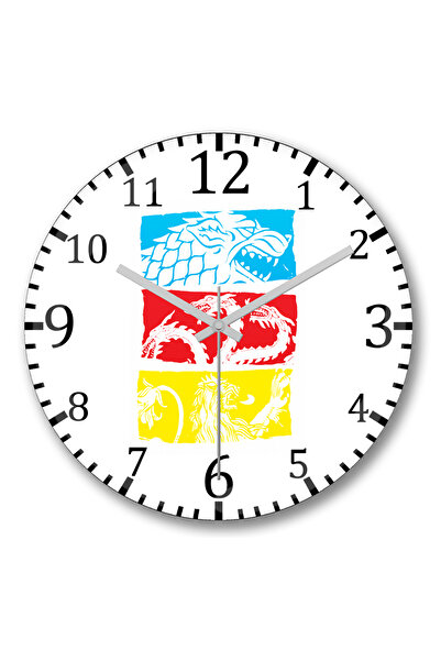 BASKI DÜNYASI ساعة حائط جيم أوف ثرونز من الزجاج الحقيقي المنحني