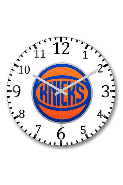 BASKI DÜNYASI ساعة حائط بشعار نيويورك نيكس من الزجاج الحقيقي