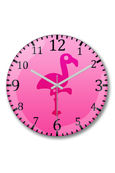 BASKI DÜNYASI ساعة حائط بينك كيتن فلامينجو من الزجاج الحقيقي المنحني