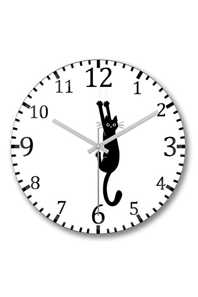 BASKI DÜNYASI ساعة حائط على شكل قطة سوداء من Naughty Cat تحمل زجاجًا حقيقيًا