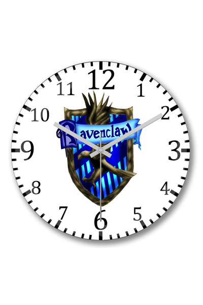BASKI DÜNYASI ساعة حائط بشعار Ravenclaw من الزجاج الحقيقي المنحني