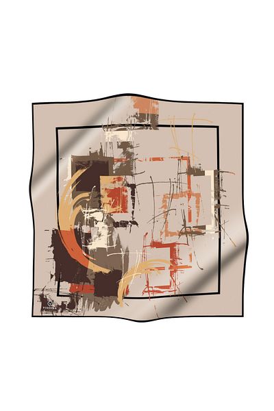 Vissona Μπεζ γεωμετρικό σχέδιο Twill Silk - Tan Colored 90x90 Κασκόλ: Ράψιμο στο χέρι
