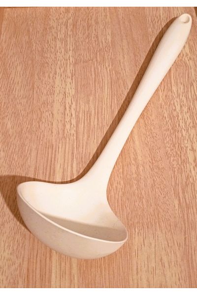 TARIK HOME 29cm Hard Tip White Silicone Ladle, Soup Food Ladle, Fireproof Non-Stick Non-Scratch