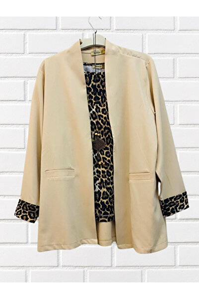 ÇAĞLA MODA 06 Leopar desenli bluz ceket takım kolyeli