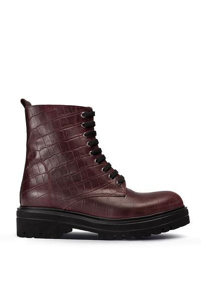 Deery Γυναικείες μπότες Claret Red από γνήσιο δέρμα