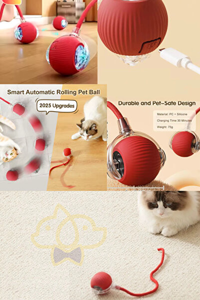 PapyonPet Kedi Köpek İçin Hareketli, Şarjlı ve 360 Derece Dönen İnteraktif Ak...