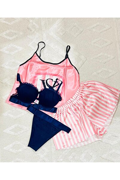 Kelebeklingerie Vs 4' Satin Nightwear Suit Short Shorts and Bra Suit