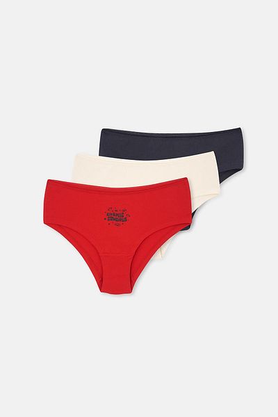 Dagi Rot-Marineblaue 3-teilige bedruckte Hipster-Höschen für Damen