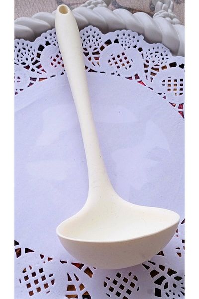 TARIK HOME 29cm Hard Tip White Silicone Ladle, Soup Food Ladle, Fireproof Non-Stick Non-Scratch