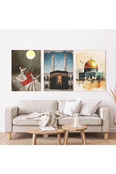 banabirhediye Minimalist Bohem Kasnaklı 3'lü set Kanvas Tablo Soyut Modern