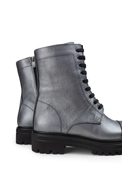 Deery Hakiki Deri Gümüş Rengi Simli Kadın Postal Bot