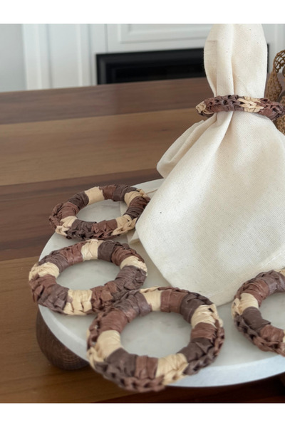 Menar Tasarım Bohemian Style Special Design Straw Napkin Ring Set of 6 Handmade Ethnic Style Napkin Ring