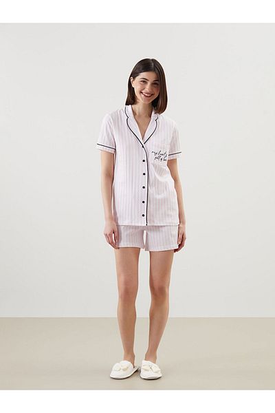 LC Waikiki New Season Shirt Collar Striped Women's Sortlu Pajama Set - S5G248Z8