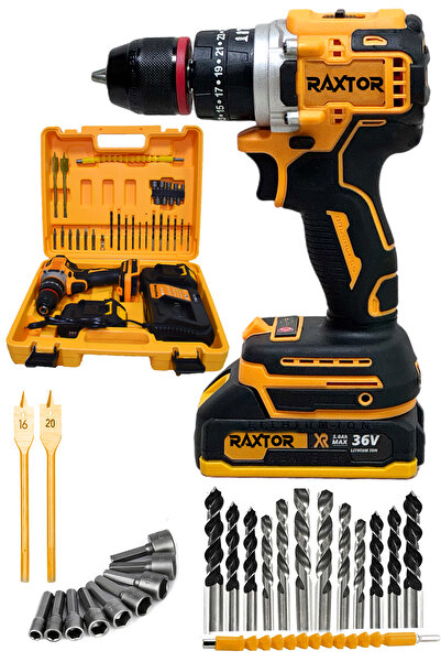 RAXTOR 36V 5Ah Kömürsüz Motor Çelik Mandren Akülü Vidalama Darbeli Şarjlı Mat...