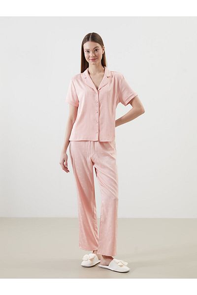 LC Waikiki Lcw Dream Pink Shirt Collar Satin Women's Pajamas Set