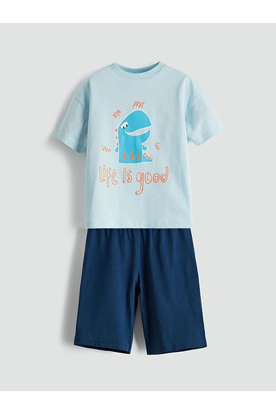 LC Waikiki New Season Crew Neck Printed Short Sleeve Boys' Shorts Pajama Set - S5Lc34Z1