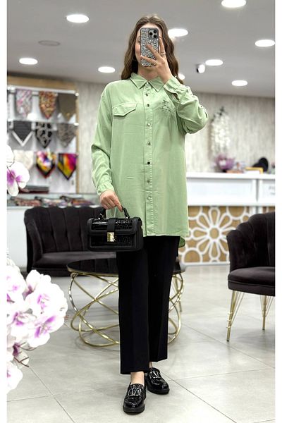 Magazin Large Size Stone Flower Embroidery Shirt
