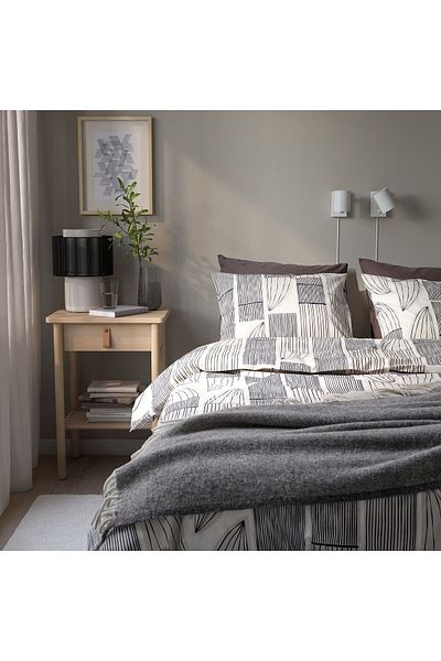 IKEA 150x200/50x60 cm Γκρι-Λευκό Σετ Παπλωματοθήκη Μονό
