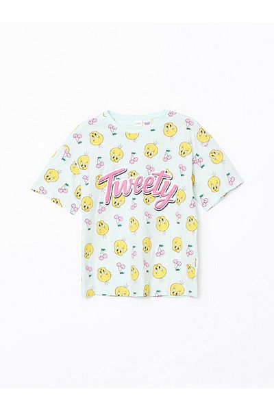 LC Waikiki New Season Crew Neck Tweety Printed Girls' Shorts Pajama Set - S5Ap92Z4