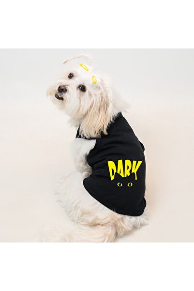 Buddy Store ملابس القطط والكلاب - قميص داخلي أسود مطبوع باللون الداكن