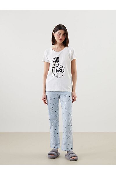 LC Waikiki Set pijamale pentru femei cu imprimeu cu decolteu rotund de sezon nou - S5AL13Z8