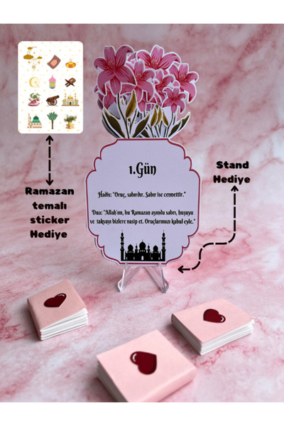 Sitarem Sanal İnternet Mağazacılığı Pembe Çiçek Temalı Ramazan Takvimi- Günün Hadis-i Şerifi - 30 Günlük - Akrilik Tutuculu
