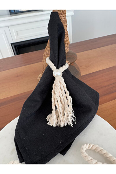 Menar Tasarım Rope Model Pearl Detailed Napkin Ring 6 Pieces Special Design Napkin Ring