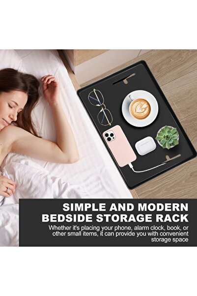 COOYA Bedside Shelf for Bed,with Cord and Cup Holder,Floating Table Tray for,Organizer Room,Black,32x23cm